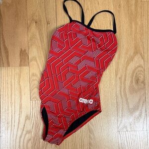 Arena Kids Red Geometric Swim One Piece
